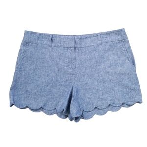 LOFT Blue Chambray Scallop 4 Inch Linen Blend Shorts Size: 8‎